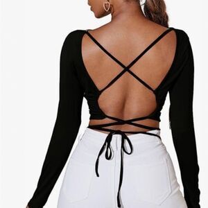 Black Crisscross Back Crop Top sz L